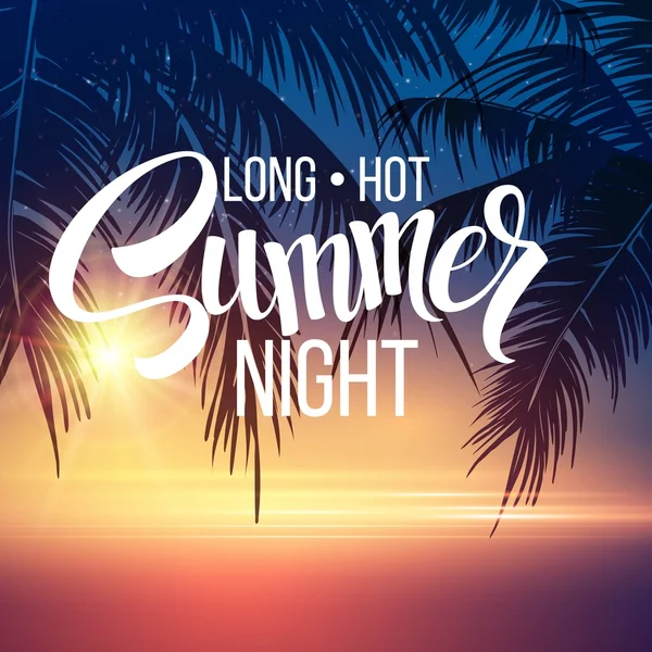 Summer Night. Palm trees  in the night. Vector illustration — Stock Vector