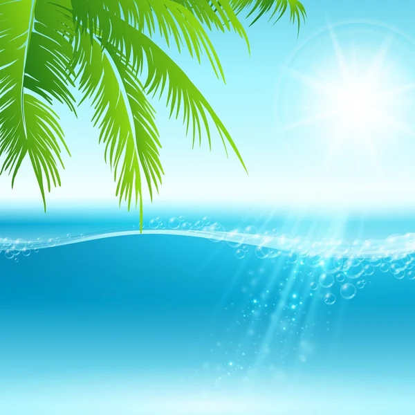 Summer holidays vector background  with palm leaves and sea — Stock Vector