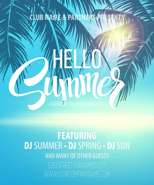 Hola Summer Beach Party Flyer. Diseño de vectores Vector de stock
