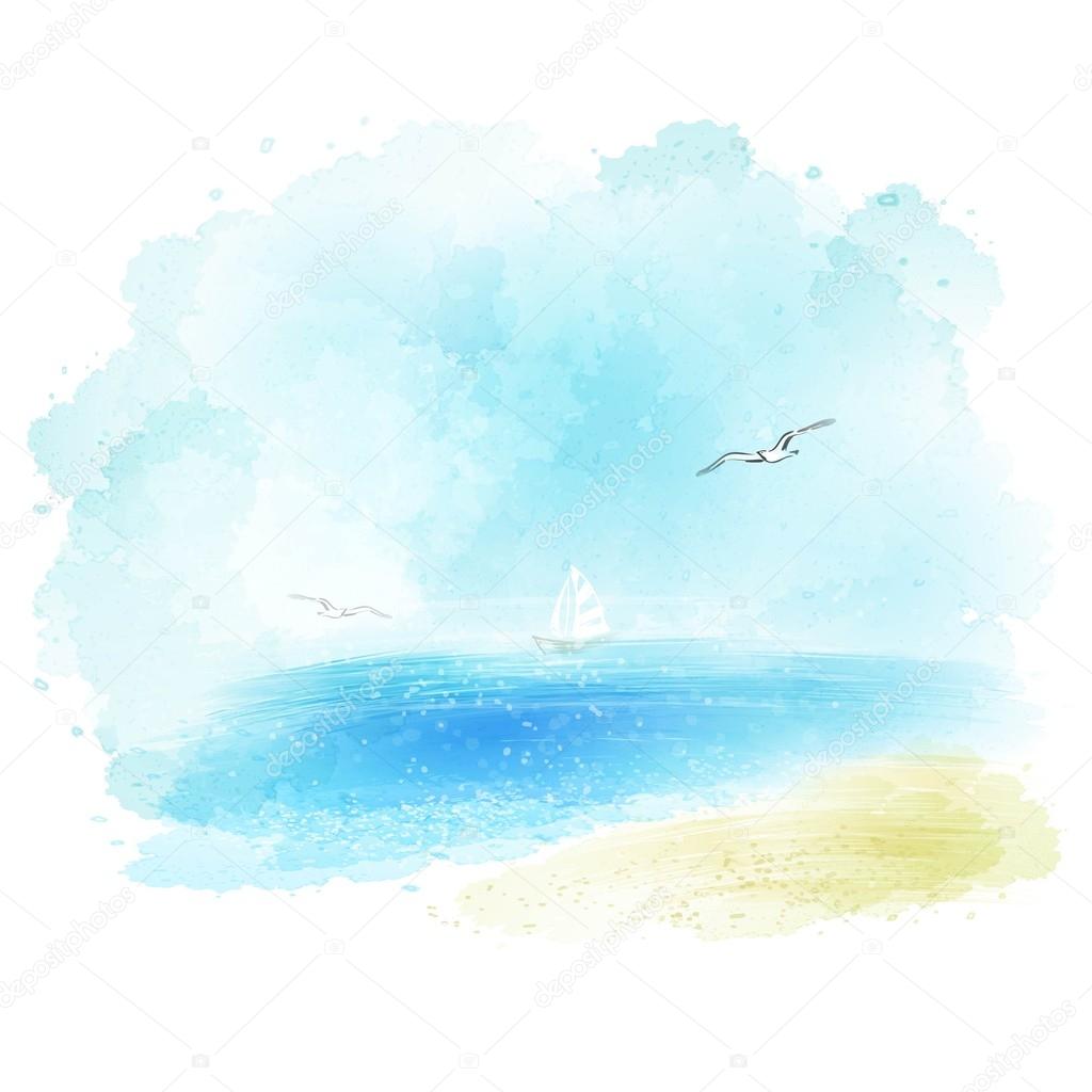 Vector background of a watercolor seascape