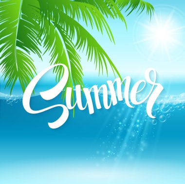 Yaz tatili palmiye yaprakları ve deniz arka plan vektör