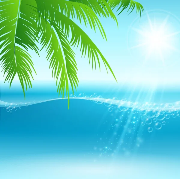 Summer holidays vector background  with palm leaves and sea — Stock Vector