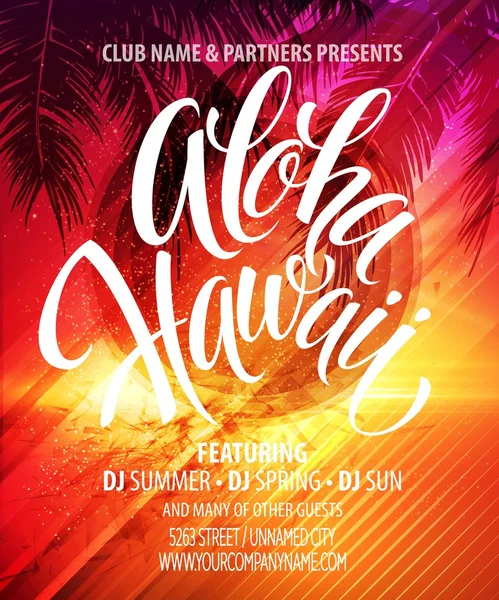 Aloha hawaii summer beach party poster. Vektorillustration — Stockvektor