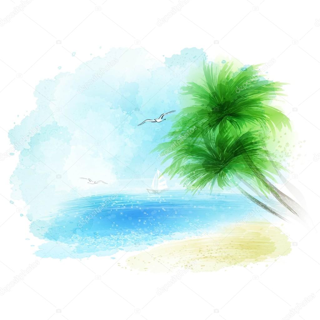 Vector background of a watercolor seascape