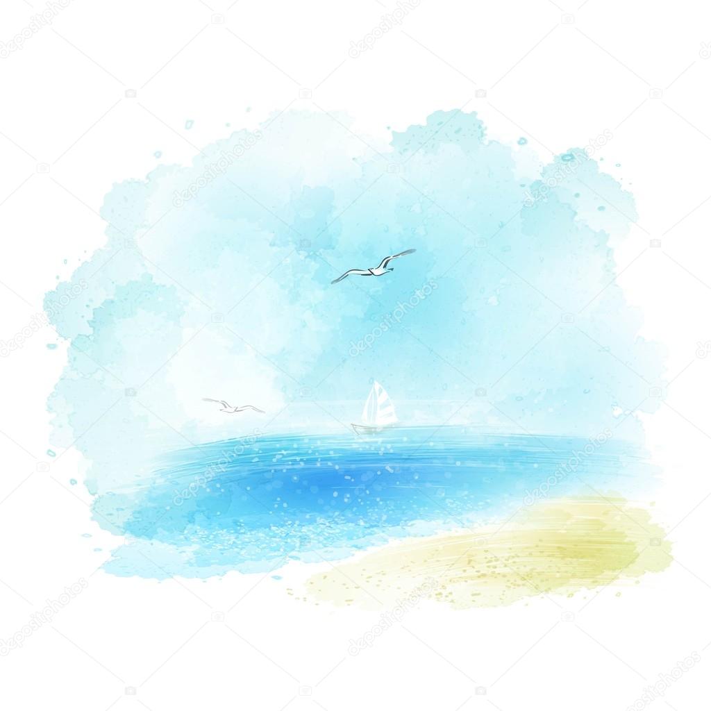 Vector background of a watercolor seascape