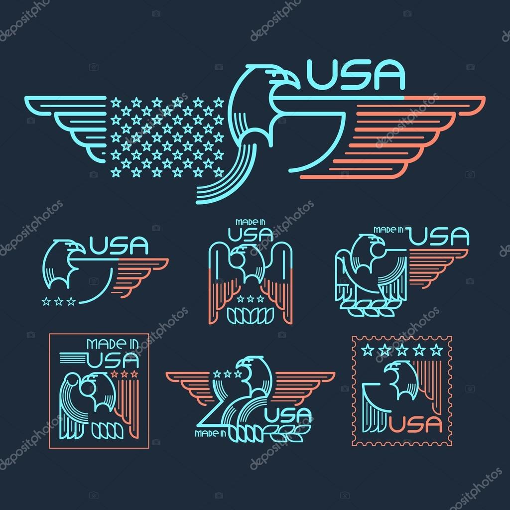 Made in the USA Symbol with  American flag and eagle Set of templates emblems. Vector illustration EPS 10