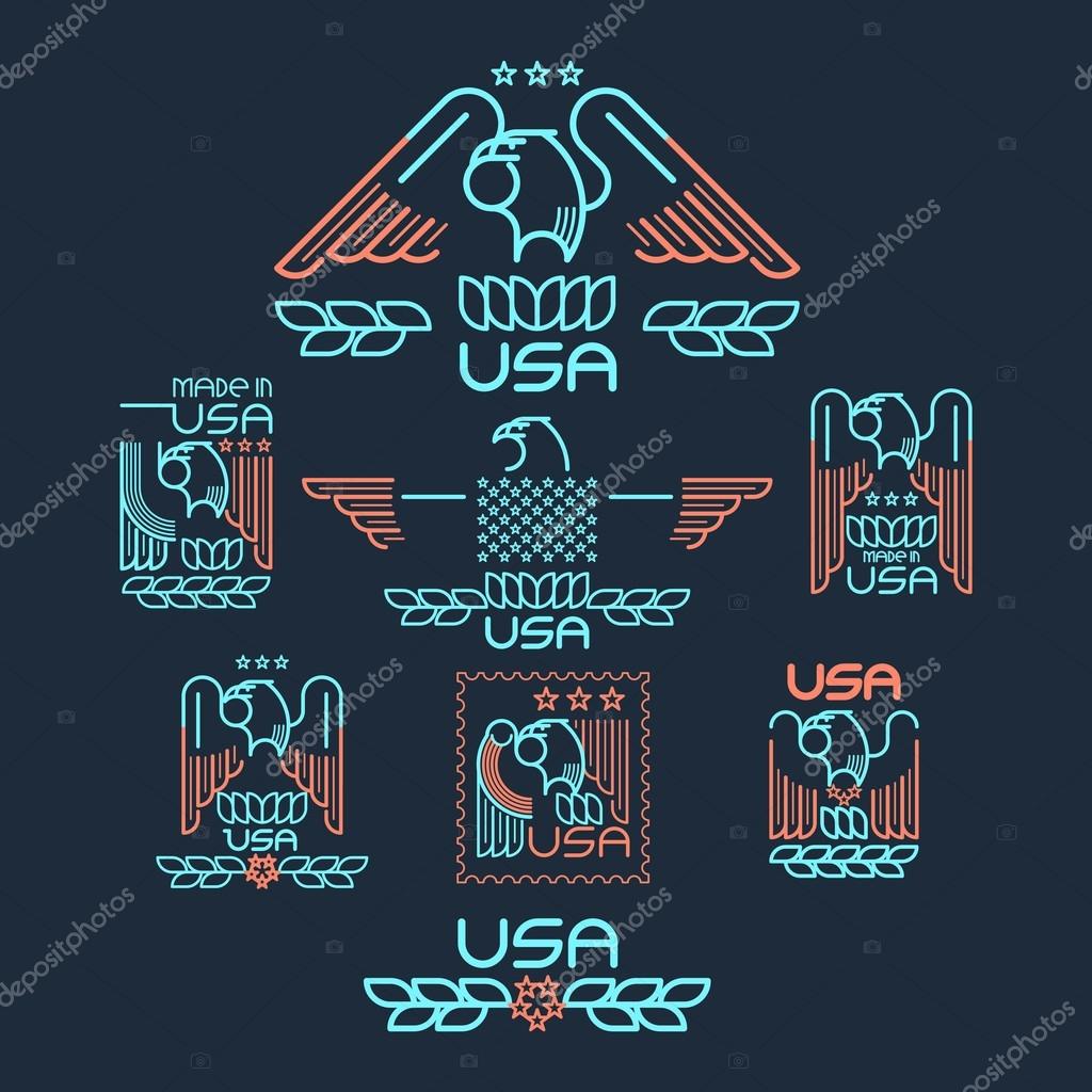 Made in the USA Symbol with  American flag and eagle Set of templates emblems. Vector illustration EPS 10