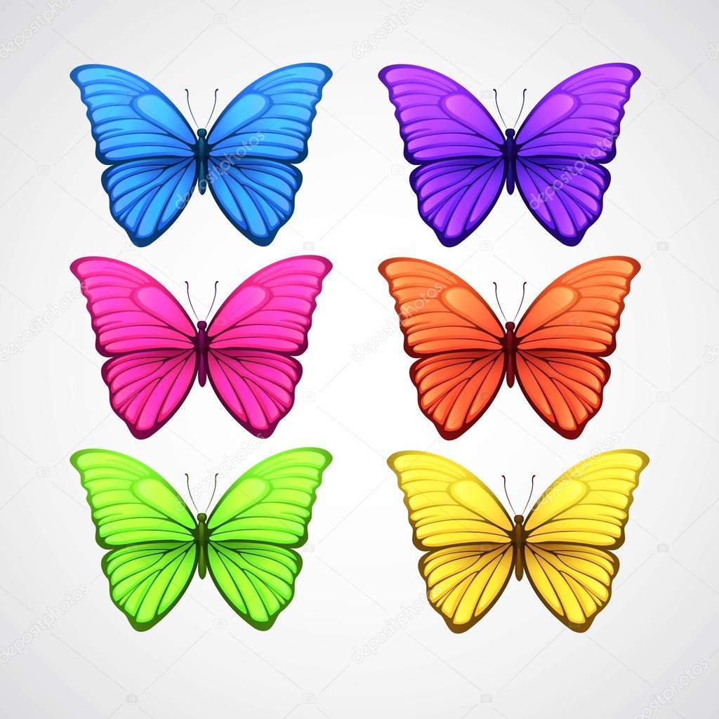 Collection of color butterfly vector icons. Vector illustration