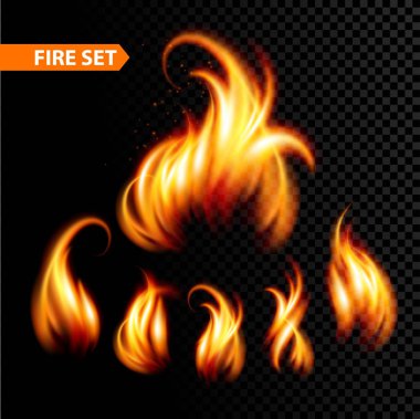 Set of realistic fire. Vector illustration  clipart