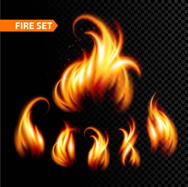 Set of realistic fire. Vector illustration — Stock Vector