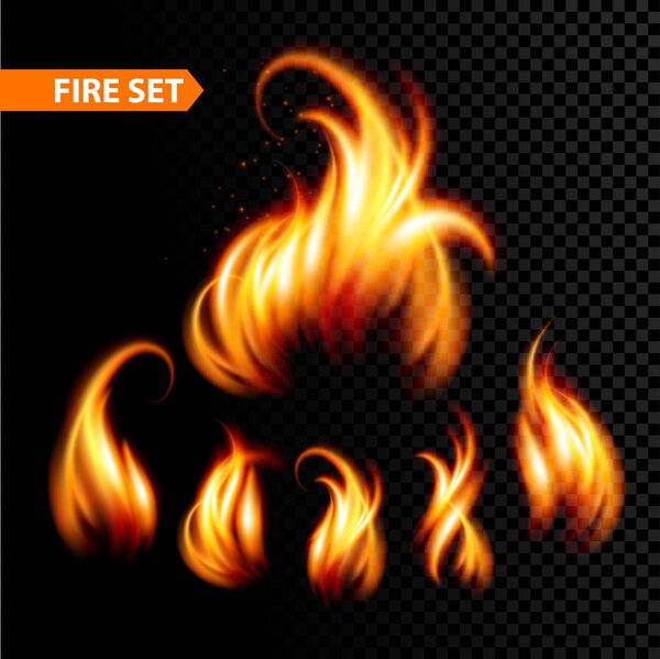 Set of realistic fire. Vector illustration 