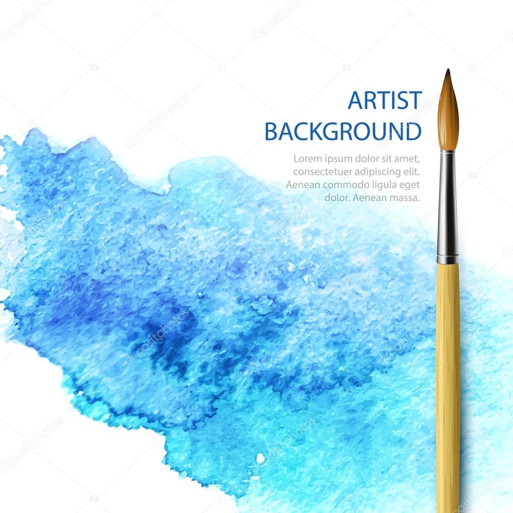 Realistic brush on blue watercolor background