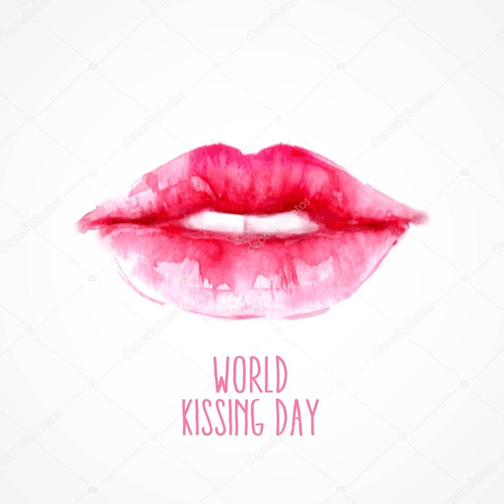 Watercolor lips. World Kissing Day
