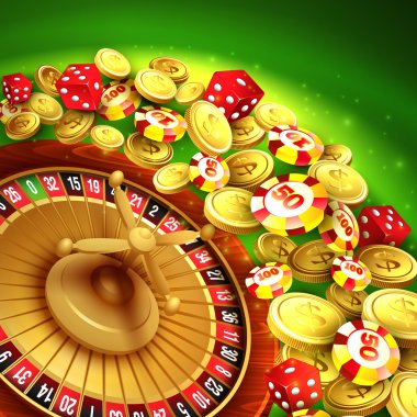 Cips, craps ve rulet Casino arka plan. Vektör çizim