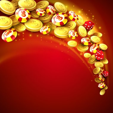 Cips, craps ve para ile Casino arka plan. Vektör çizim