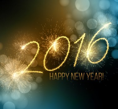 2016 yeni yıl bir maytap yaptı. Vektör çizim