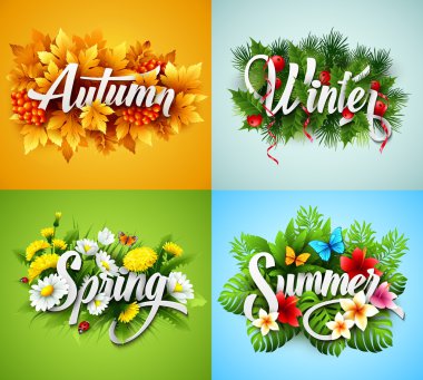 Four Seasons  Typographic Banner. Vector illustration clipart