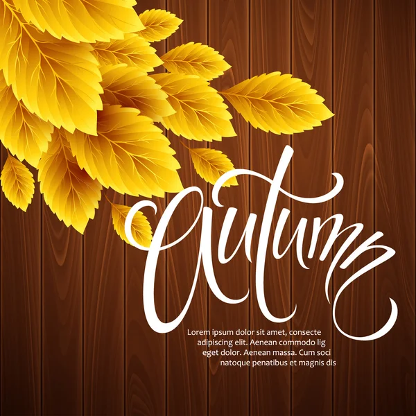 Fond d'automne avec texture de feuilles et de bois. Illustration vectorielle — Image vectorielle