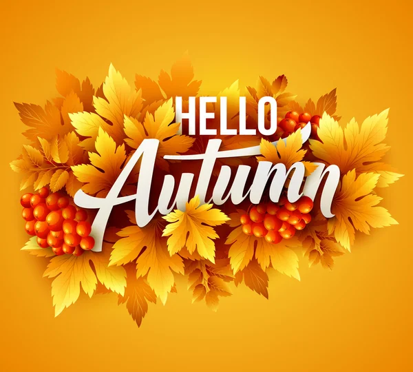 Autunno tipografico. Foglia d'autunno. Illustrazione vettoriale — Vettoriale Stock