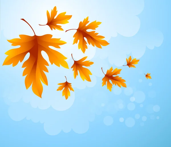 Autumn leaves  background of blue sky. Vector illustration — Stock Vector