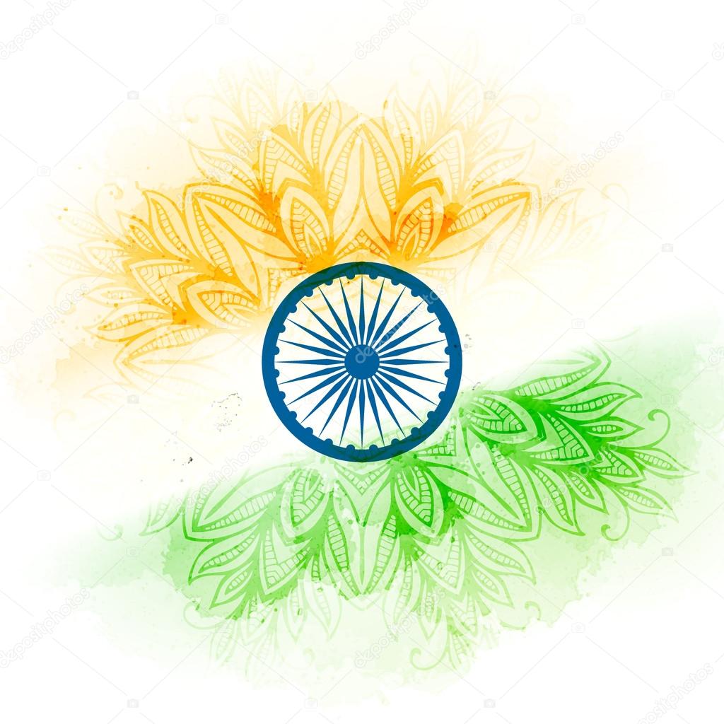 Vector indian flag in watercolor background. Concept Indian Independence Day celebrations.