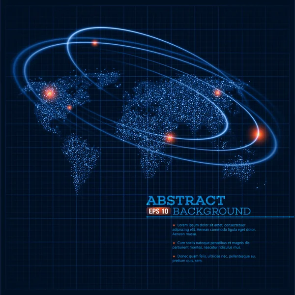 Ilustración del mapa del mundo vectorial con puntos y líneas brillantes . — Archivo Imágenes Vectoriales