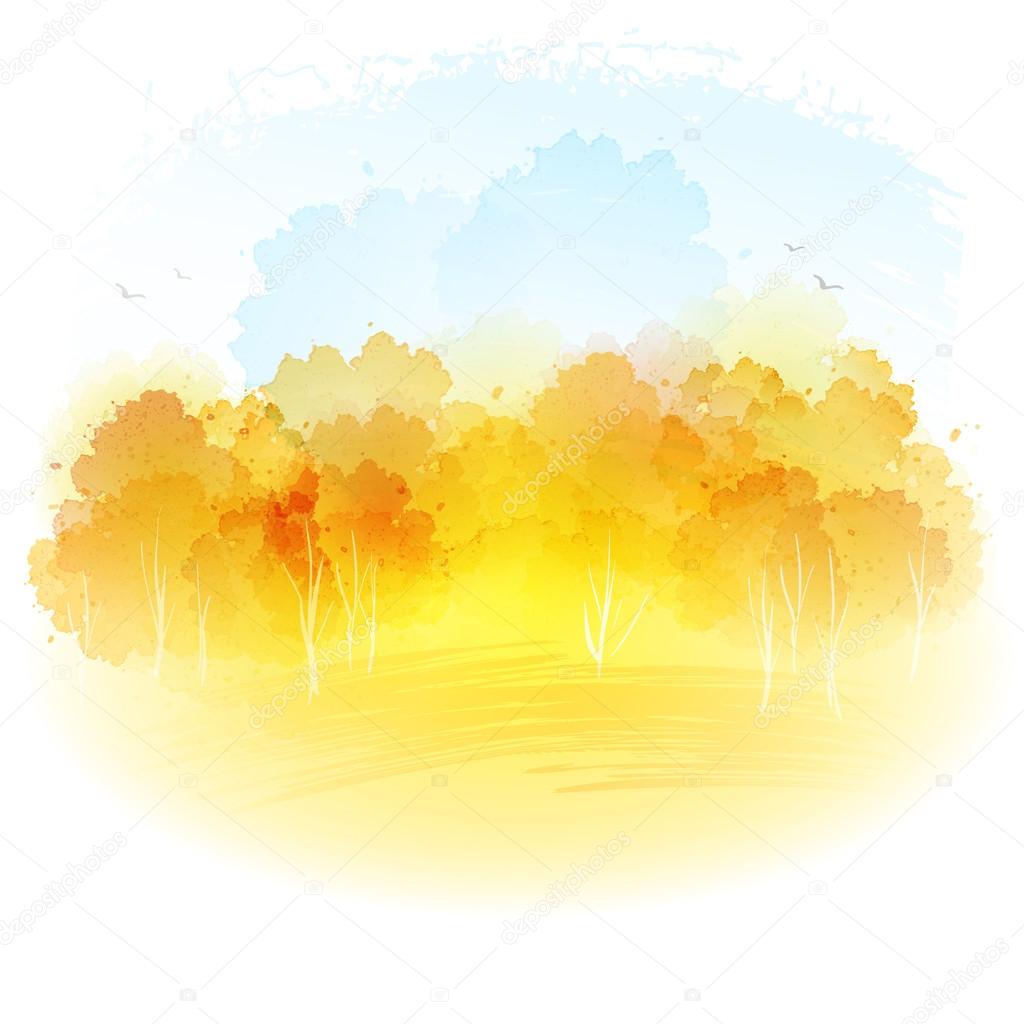 Watercolor autumn landscape. Vector illustration