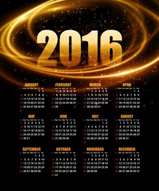 Takvim arka plan üzerinde 2016 için. Vektör çizim
