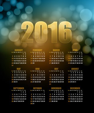Takvim arka plan üzerinde 2016 için. Vektör çizim