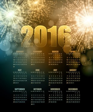 Takvim arka plan üzerinde 2016 için. Vektör çizim
