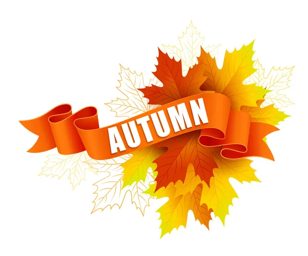 Feuille d'automne avec bannière à ruban. Illustration vectorielle — Image vectorielle