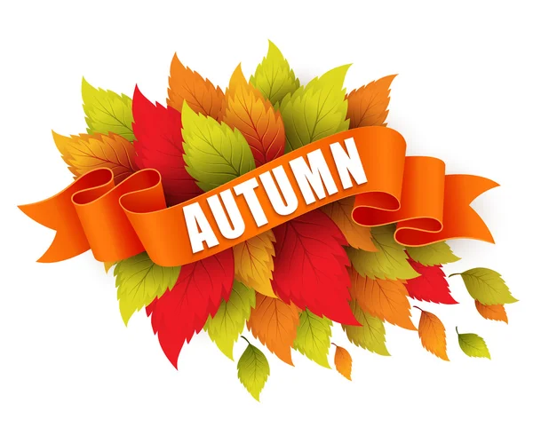 Fall leave with ribbon banner. Vector illustration — Stock Vector