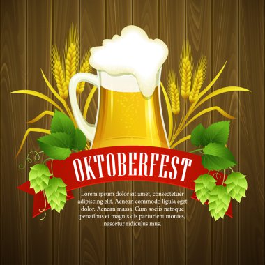 Oktoberfest bira ile arka plan. Poster şablonu. Vektör çizim