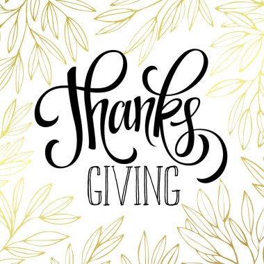 Şükran - tasarım yazı pırıltılı altın. Vektör çizim