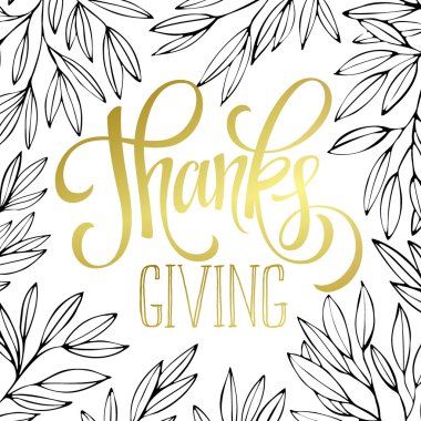 Şükran - tasarım yazı pırıltılı altın. Vektör çizim