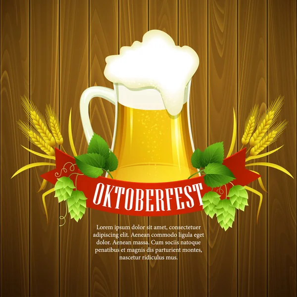 Oktoberfest-Hintergrund mit Bier. Plakatvorlage. Vektorillustration — Stockvektor