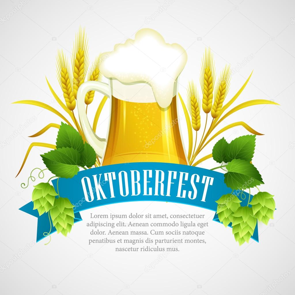 Oktoberfest Background with Beer. Poster template. Vector illustration