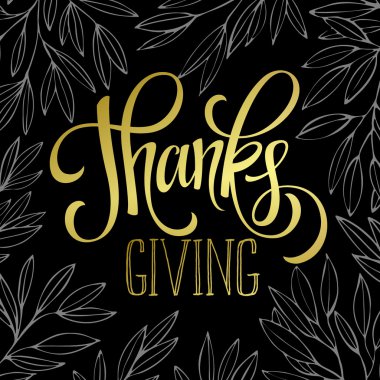 Şükran - tasarım yazı pırıltılı altın. Vektör çizim