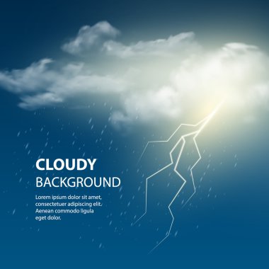 Bulut ve yıldırım, fırtına arka plan illüstrasyon vektör.