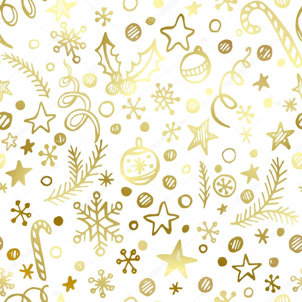 Christmas and New Year golden seamless pattern