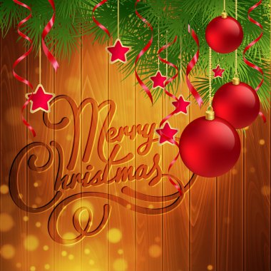 Noel dekorasyon ahşap arka plan üzerinde. Vektör arka plan