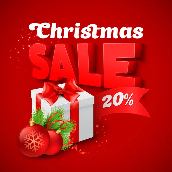 Χριστούγεννα πώληση με κιβώτιο δώρων. Vector εικονογράφηση — Διανυσματικό Αρχείο
