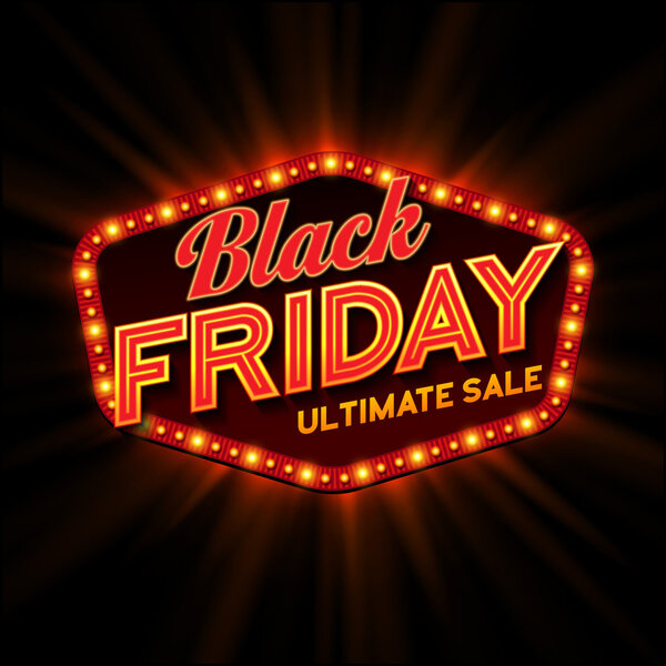 Black Friday retro light frame. Vector illustration
