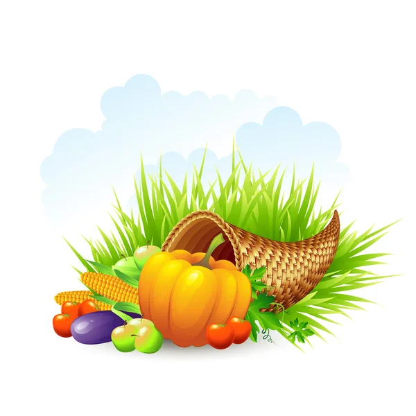 Thanksgiving-kaart rieten mand achtergrond. Vectorillustratie — Stockvector