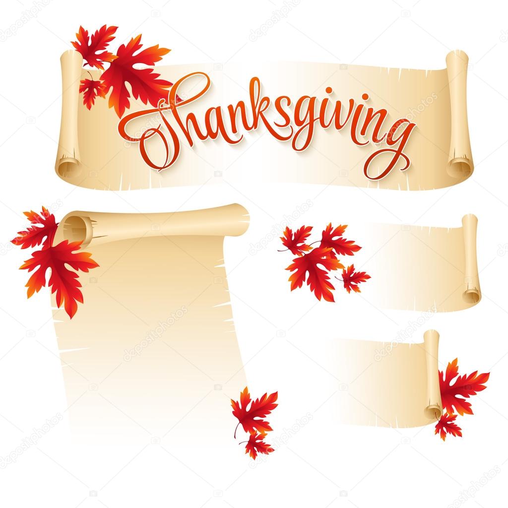 Thanksgiving scroll with  autumn leaves. Vector illustration