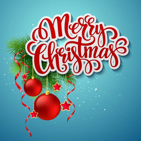 Karácsonyi betűkkel kártya holly és fenyő fa ág. Vektoros illusztráció — Stock Vector