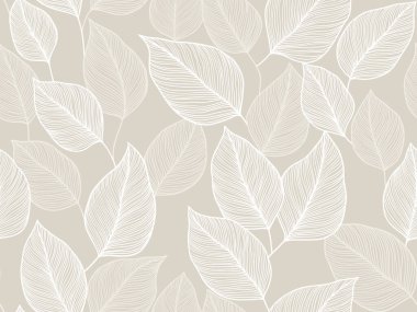 Beyaz yapraklı yumuşak bej arkaplan. Dekor ve tasarım projeleri için uygun doğal desen..