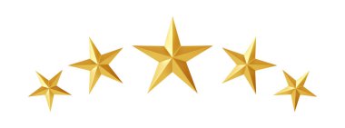 Temiz beyaz bir arkaplanda beş altın yıldız, kalite ve mükemmellik vektör illüstrasyon sembolü.