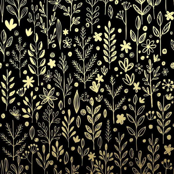 金の葉と草とのシームレスなパターン。ベクトル図 — ストックベクタ