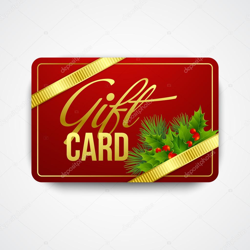 Christmas gift card with holly. Vector illustration